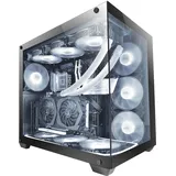 Mars Gaming MCV4 Schwarz, Custom XXL E-ATX Gaming Tower, Rahmenloses Front und Seitenfenster Gehärtetem Glas, Modularer Doppelkammerrahmen