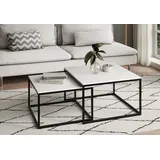 home collective Couchtisch 2er Set quadratisch weiß aus Holz, Wohnzimmertisch Modern, Beistelltisch Set 2in1 mit Metallgestell für Wohnzimmer Büro Beistelltisch Loft Design Twin, Kratzfeste Oberfläche