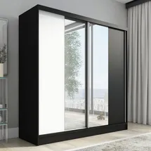 A&J MöbelLand Schiebetürenschrank DUO 200 x 215 x 59,5 cm Weiß/Schwarz