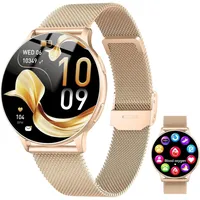 Smartwatch Damen mit Telefonfunktion, 1.32" AMOLED Smart Watch, Herzfrequenz SpO2 Schlafmonitor Schrittzähler Uhr Damen, 120+ Sportmodi Fitness Tracker, IP68 Wasserdicht Fitnessuhr iOS Android Gold