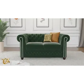 s-style möbel CHESTERFIELD-SOFA 2-Sitzer Nyx Flasche grün Samt
