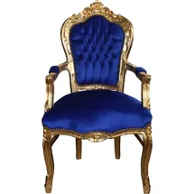 Casa Padrino Barock Esszimmerstuhl Blau / Gold mit Armlehnen - Stuhl - Barockstuhl - Möbel