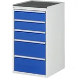 RAU Schubladenschrank Serie 7000, HxBxT 1.035 x 580 x 650 mm, 5 x 90%-Auszug-Schubladen 3 x 150, 2 x 240 mm, Arbeitsplatte Metall