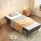 Bett Klappbett Aus Metall Schwarz 80x190 Cm Mit 9,5 Cm Memory-foam-matratze, Rollbett Auf Rollen Mit Lattenrost