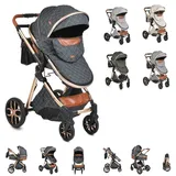 Moni Kinderwagen Alma Sportsitz Tragetasche umbaubar Wickeltasche Sitz umkehrbar schwarz