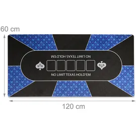 Relaxdays Pokermatte, 120 x 60 cm, Texas Hold'em, rutschfest, wasserfest, Pokerteppich mit Hülse, 10 Spieler, blau/schwarz