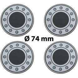 4 x Ø 74 mm Polymere Aufkleber / Schrauben-Optik / Nabenkappen, Felgendeckel