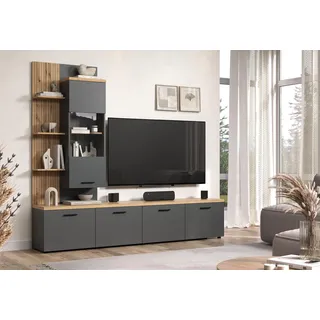 Home Affaire Wohnwand Baggio eiche, evoke Coast Nachbildung anthrazit, B/H/T: ca. 240x211x40 cm - Anthrazit, Eiche