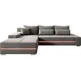 Juskys Sofa Davos mit Schlaffunktion, Bettkasten, Samt & LEDs - Hellgrau