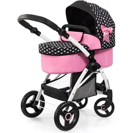 Bayer Design 17560AA Puppenwagen City Max mit Tasche, höhenverstellbar, schwenkbare Vorderräder, wandelbar als Jogger, integrierter Korb - Schwarz/Rosa