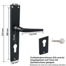 MS Beschläge Langschild Profilzylinder Türbeschlag Drückergarnitur Schwarz pulverbeschichtet