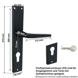 MS Beschläge Langschild Profilzylinder Türbeschlag Drückergarnitur Schwarz pulverbeschichtet