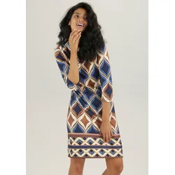 Minikleid, mit leichter Taillierung und elegantem Druck, Gr. 44 - N-Gr, dunkelblau-blau-braun-beige-ocker-offwhite, , 97871305-44 N-Gr