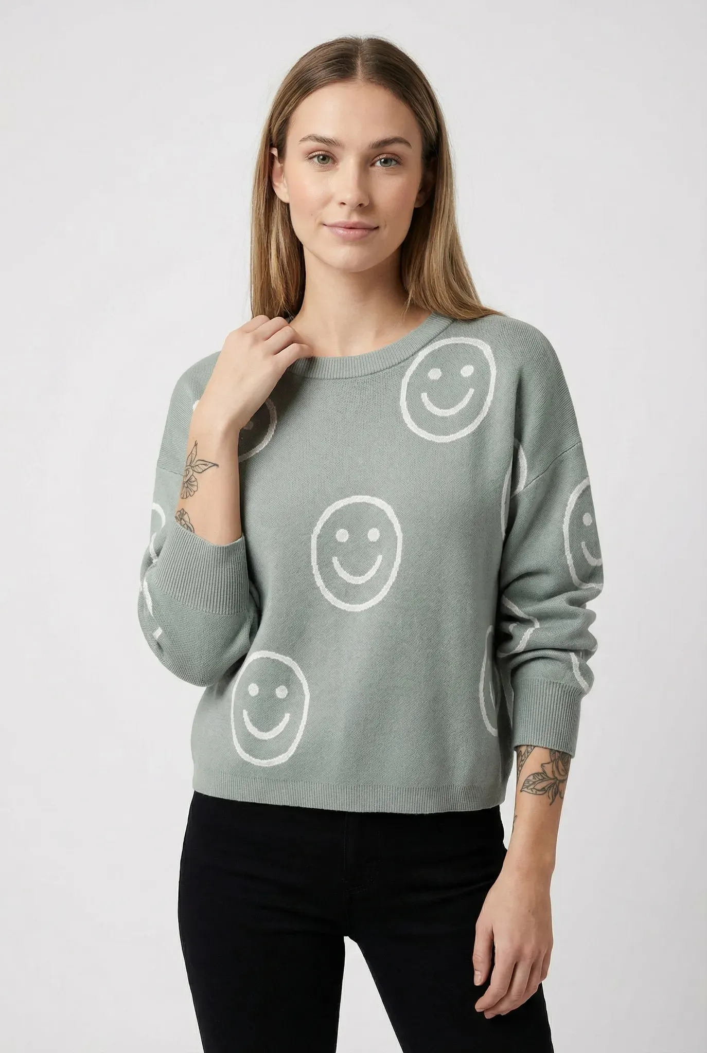 Strickpullover ONLY "ONLMONTANA LS JQ O-NECK CC KNT", Damen, Gr. M, jadeite pattern, Strick, Obermaterial: 82% Viskose, 18% Nylon, gemustert, regular fit normal, Rundhals, Rippbündchen, Pullover Strickpullover, mit Rippbündchen