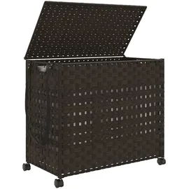 vidaXL Wäschekorb mit Rollen Dunkelbraun 66x35x60 cm Rattan