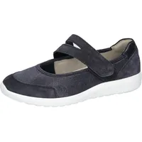 WALDLÄUFER Riemchenballerina WALDLÄUFER "K-IRA Soft", Damen, Gr. 7 (40,5), dunkelblau, Nubukleder, Textil, Veloursleder, unifarben, Schuhe Riemchenballerina, Schlupfschuh mit Klettriegel, Bequemschuh, K-Weite