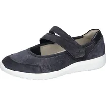 WALDLÄUFER Riemchenballerina WALDLÄUFER "K-IRA Soft", Damen, Gr. 7 (40,5), dunkelblau, Nubukleder, Textil, Veloursleder, unifarben, Schuhe Riemchenballerina, Schlupfschuh mit Klettriegel, Bequemschuh, K-Weite