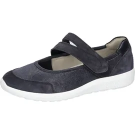 WALDLÄUFER Riemchenballerina WALDLÄUFER "K-IRA Soft", Damen, Gr. 7 (40,5), dunkelblau, Nubukleder, Textil, Veloursleder, unifarben, Schuhe Riemchenballerina, Schlupfschuh mit Klettriegel, Bequemschuh, K-Weite