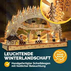 Monzana Schwibbogen Winterdorf Holz Hellbraun LED Beleuchtet Weihnachten Deko Weihnachtsbogen Lichterbogen