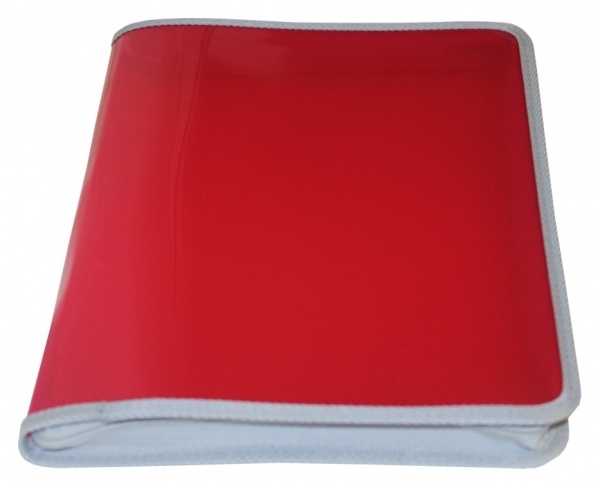 Zipper-Mappe Portfoliomappe, A4 XL, aus PP, 30mm Füllhöhe, Reissverschluss, Einschubtasche innen und Beschriftungstasche, transparent rot – 1 Stück