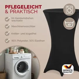 DETEX DETEX® Stehtisch Husse 2er Set Schwarz 70-75cm Verstärkter Fußbereich 30°C Waschbar Stehtischhussen Stretch Überzug