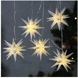MARELIDA LED Lichterkette 3D Sterne Deko f.Außen Balkon 5 Mini Sterne Batterie Timer weiß
