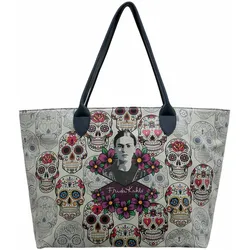 Weekender DOGO "Damen Weekender Remembrance Of Frida Vegan Damen Handtaschen", Damen, Gr. H/T: 30cm x 16cm OneSize, grau, Lacklederimitat, Taschen, Vegan