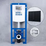 neeos VWTB Freistehendes WC-Element mit großen Fußplatten H: 112 cm, Betätigungsplatte in schwarz matt & Montagezubehör,