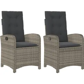 vidaXL Gartensessel mit Kissen 2 Stk. Verstellbar Grau Poly Rattan