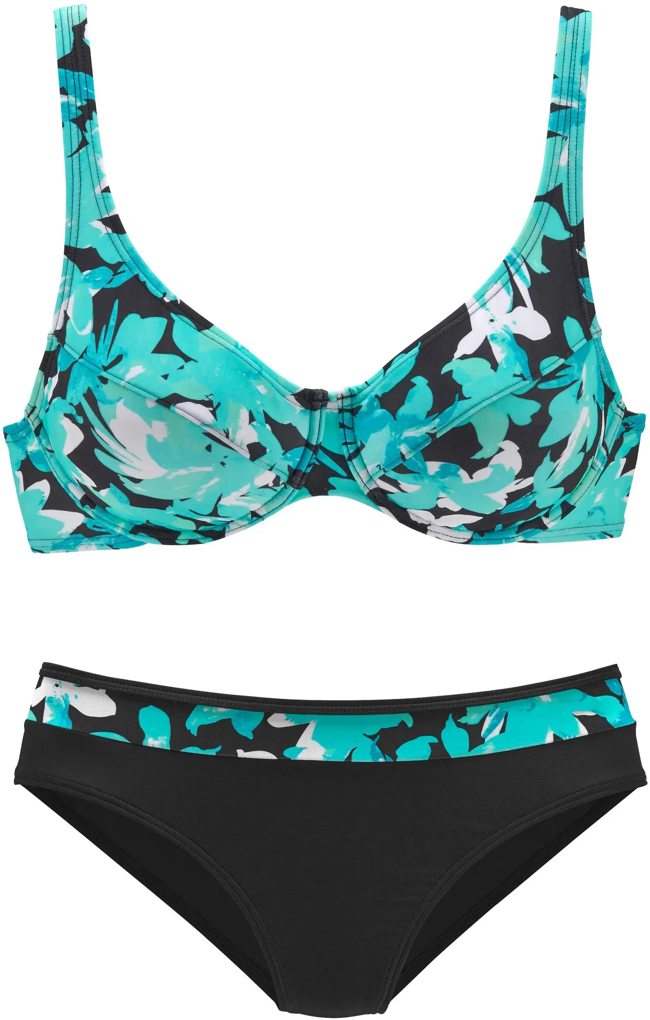 Bügel-Bikini PETITE FLEUR, Damen, Gr. 42, Cup B, grün (türkis, bedruckt), Polyamid, floral, Bikini-Sets Bügel-Bikini, mit floralem Druck