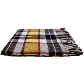fair de luxe Baumwolldecke | Plaid/ Wohndecke | Schwarz/Weiß/Gelb Kariert)