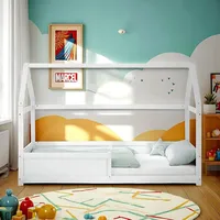 Homestyle4u Kinderbett Weiß Hausbett mit Rausfallschutz 90x200 cm Bodenbett Montessori Bett - Weiß