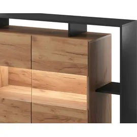vente-unique 4-türige Kommode mit 4 Nischen und LED-Beleuchtung - Natürliches Licht und Anthrazit - IDESIA