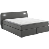 ATLANTIC home collection Boxspringbett inklusive LED Beleuchtung und Topper, Strukturstoff(fein), Dunkelgrau, 140 x 200 cm