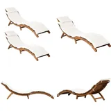 Vidaxl - Sonnenliegen mit Auflagen 2 Stk. Cremeweiß Massivholz Akazie - Holz Gartenmöbel - Liegesessel - Gartenliegenstelle - Sonnenschirm - Lounge