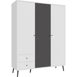 Drehtürenschrank FORTE "Harllson EasyKlix by Forte", weiß (weiß, uni wolfram grau), B:154,2cm H:201,7cm T:52,2cm, FSC-zertifizierter Holzwerkstoff, Schränke, Montage von Korpus und Türen ohne Werkzeug oder Schrauben