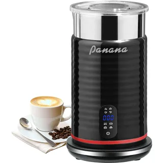 Elektrische Milchaufschäumer, Milchdämpfer mit einem Fassungsvermögen von 320 ml, 4 in 1 - Automatische Milchaufschäumer mit Temperaturanzeige, Milchaufschäumermaschine für Latte Macchiato (Schwarz)