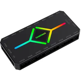 gamemax V4.0 Gehäuselüfter-Hub – 9-Port-PWM-Lüfterverteiler mit RF-Fernbedienung und SATA-Stromversorgung, Schwarz