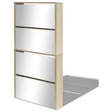 vidaXL Schuhschrank mit 4 Fächern Spiegel Eiche 63×17×134 cm