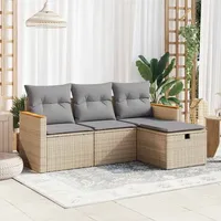 VidaXL 4-tlg. Garten-Sofagarnitur mit Kissen Beige Poly Rattan