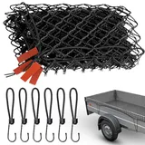 Kayuneed Anhängernetz, Ladungssicherungsnetz 1.5x2.2M, Anhänger Netz mit Eckmarkierungen & Randverstärkung, Containernetz für Ladungssicherung mit Expander-Haken zum perfekten Ladungssicherung