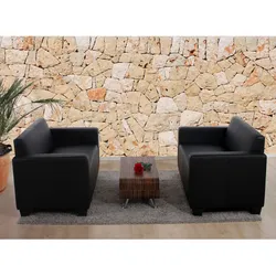 Sofa-Garnitur Couch-Garnitur 2x 2er Sofa Moncalieri Kunstleder ~ schwarz
