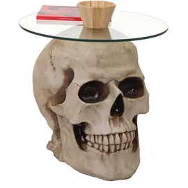 Mendler Beistelltisch Totenkopf Beige Polyresin 55 x 55 x 52 cm