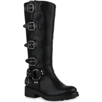 VAN HILL Damen Bikerstiefel Schnallen Trendy Schuhe Schwarz, 36