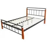 Homestyle4u 610, Metallbett 160 x 200 Mit Lattenrost, Bettgestell Metall, Pfosten Holz Braun - Braun
