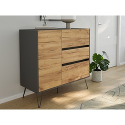 Sideboard Kommode Altan 100cm Greifraum 3 SoftClose 1 Tür Grafit/Eiche Front