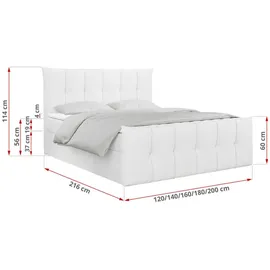 MKS Meble MKS Boxbett, Weiß, Textil, 2-Sitzer, H3, Rechteckig, 140x200 cm, Schlafzimmer, Betten, Boxspringbetten
