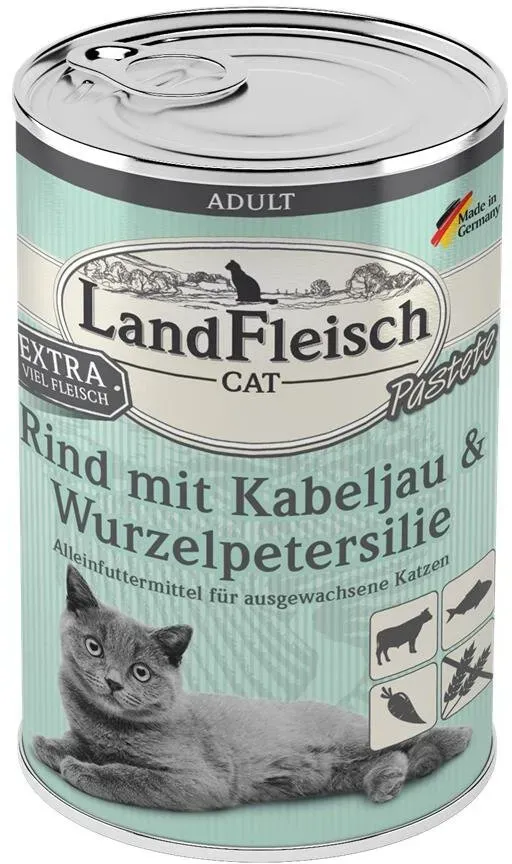 LandFleisch Cat Adult Pastete Rind mit Kabeljau & Wurzelpetersilie 6x400g