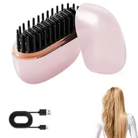 Mini Glätteisen Kabellos, 2 in 1 Glättebürstemit 3 Temperaturstufen & Aufheizen, Wiederaufladbare Tragbare Hair Straightener Brush, Haarglätter Bürste für Reisen tägliche Nutzung(Rosa)