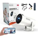 Zenwire R1 Tragbarer MINI Beamer ANDROID 13 250 Ansi 360 FULL HD 4K Bluetooth Smart Projektor WiFi Beamer Heimkino - Weiß